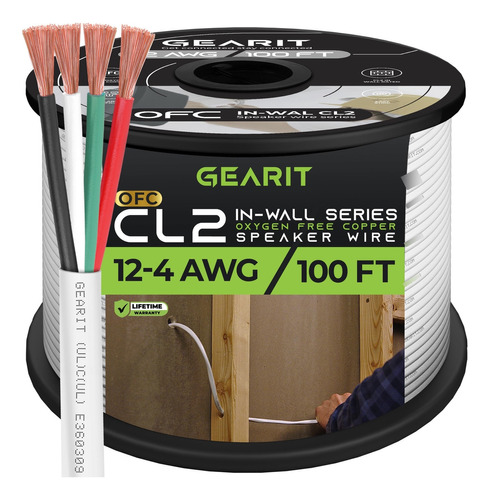 Gearit Cable De Altavoz 12/4 (100 Pies), Calibre 12 Awg, Seg