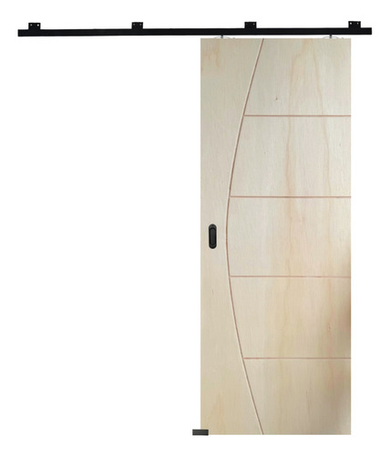 Porta Correr Frisada Amadeirada 90x210 Kit Alumínio Preto Bege