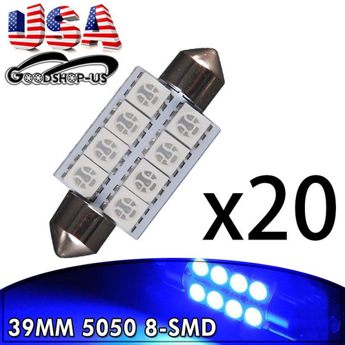 20 X Ultra Azul 39mm 5050 8smd Festoon Mapa Interior Led Luz