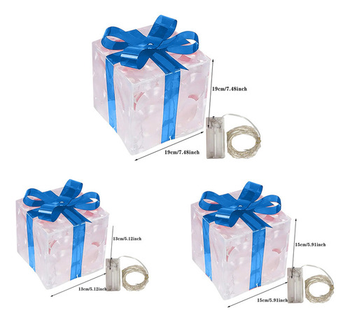 Caja De Regalo De 3 Piezas Con Luces Led, Decoración Navideñ