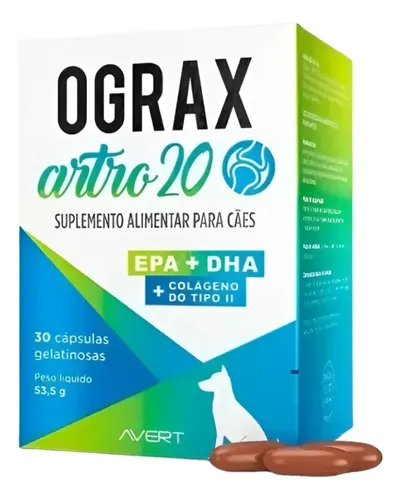 Ômega 3 Avert Ograx Artro 20 para Cães Adultos – 30 Cápsulas de P...