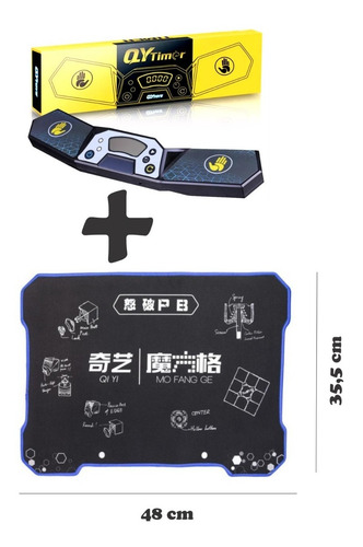 Imagem 1 de 6 de Tapete Qiyi Para Cubo Mágico + Cronômetro Timer Preto