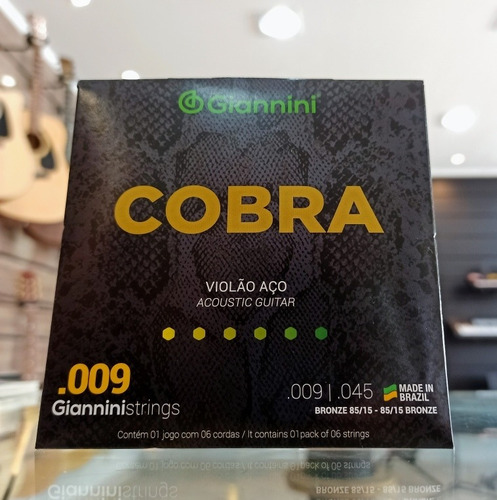 Imagem 1 de 3 de Encordoamento Giannini Geewak Cobra Bronze Violão 0.09