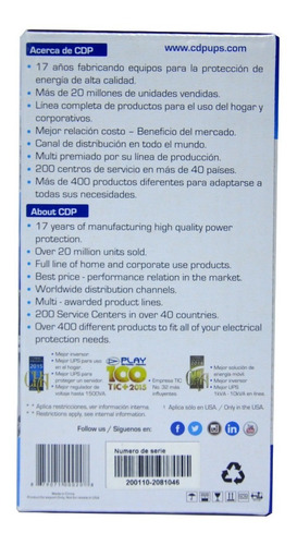 Regulador De Voltaje 1000va 500w 8 Salidas Cdp R2c-avr 1008