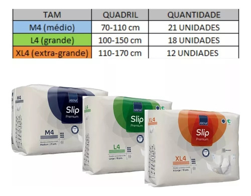 Fralda Abena Slip Premium L4 Kit Com (04 Pacotes)