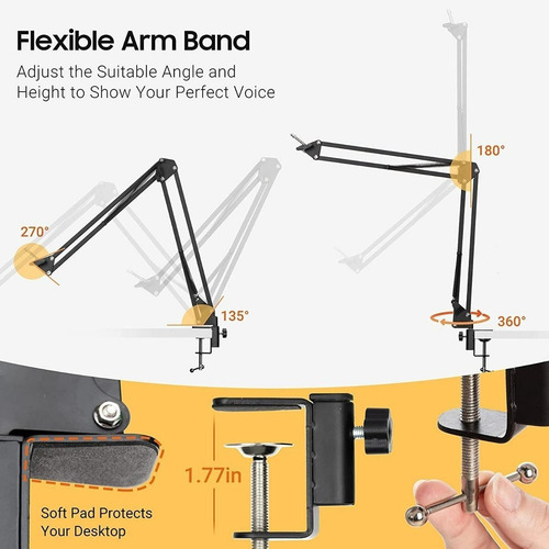 Imagen 4 de 8 de Brazo Soporte Para Micrófono Ajustable + Filtro Pop, Celular