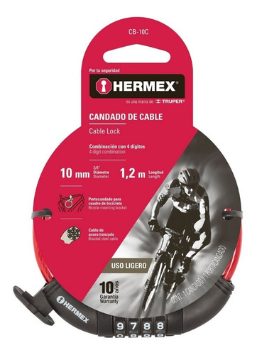 Candado De Cable 1,2m Para Bicicleta/moto Hermex Cb-10