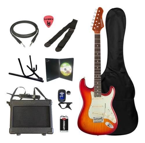 Imagen 1 de 10 de Combo Guitarra Electrica + Amplificador + Funda + Accesorios