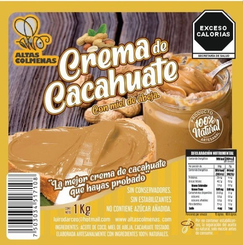 Crema De Cacahuate 4kg C/miel Abeja Y Aceite De Coco