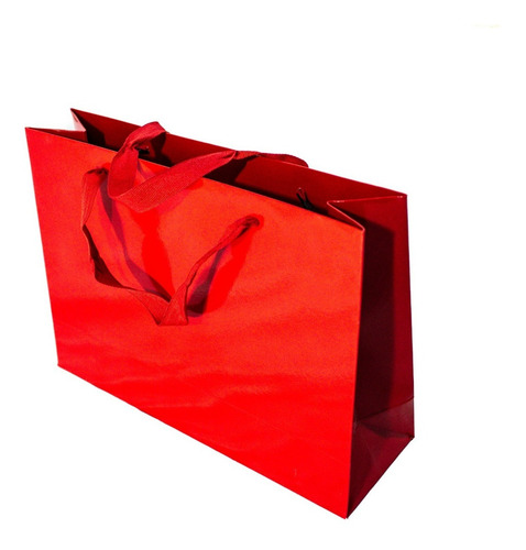 Bolsa Cartulina Roja Laminada 32x10x23 Con Manija X50 C