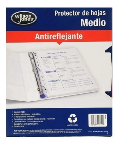 Mica Protector Hoja Carta Wilson Jones Medio 100 Piezas