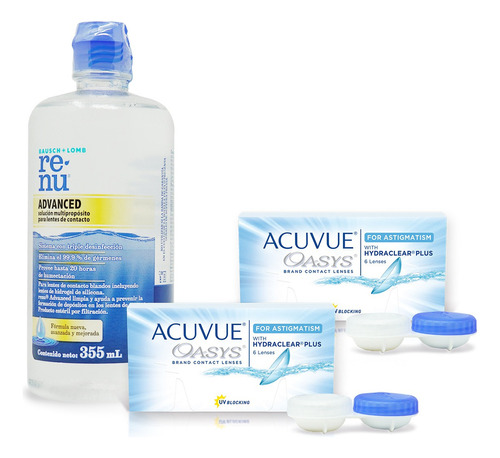 Lentes De Contacto Acuvue Oasys Astigmatismo 2 Cajas Con Solución Limpiadora Renu Advanced 355ml Y Estuche