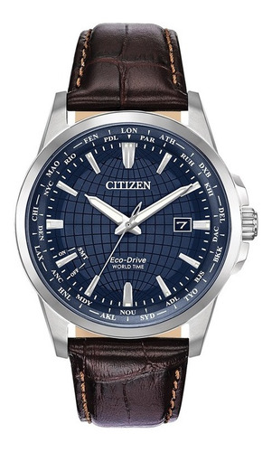 Bx1000-06l Reloj Citizen World Time Eco Drive 40mm Cafe/azul