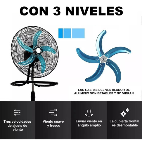 Ventilador Pedestal Piso Pared 3en1 Con 5 Aspas 18 Pulgadas