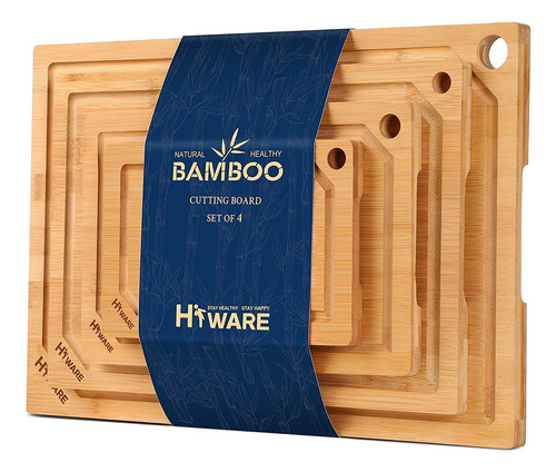  Juego De Tablas De Cortar De Bambú Orgánico 4 Piezas Hiware