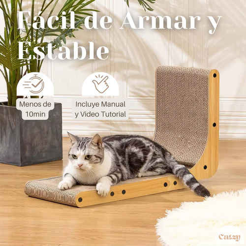 Catzy I Tabla Rascador Escuadra de Cartón Resistente con Hierba Gatera Catnip Gato Mueble Arbol Torre Cat Color Beige