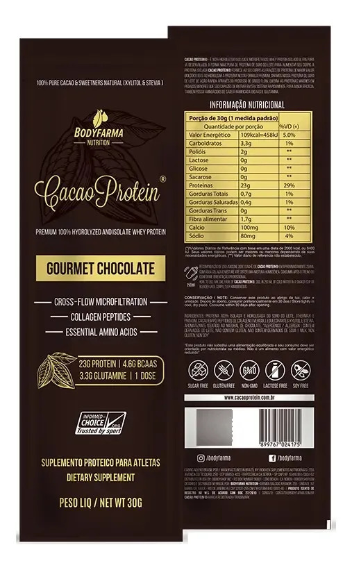 Sachê Whey Protein Cacao Whey Protein Isolado Hidrolisado Cacao