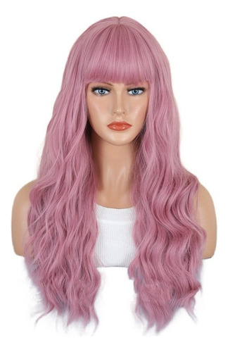 Tendencia De Moda Rosa Señora Largo Rizado Qi Bangs Wig