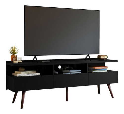 Rack Para Tv Até 65 Polegadas Com Pés Retro Londres Madesa P Cor Preto