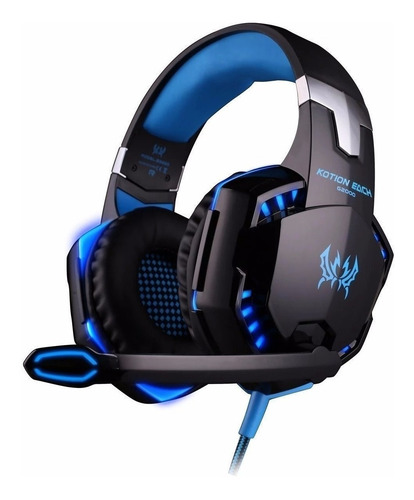 Auriculares gamer Kotion G2000 negro y azul con luz LED