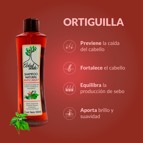 Caja 12 Pzs De Shampoo Natural Anticaída Árbol Verde 500 Ml