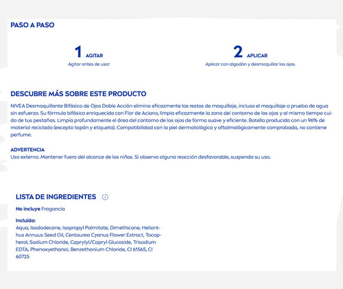 Nivea Desmaquillante Bifásico Rostro 3 Pzas De 125 Ml C/u