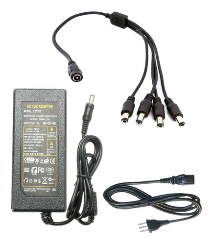 Cargador De Camara Seguridad 1 A 4  12v 5a + Cable De 4 Cama