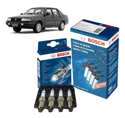 Kit Cabos + Velas Volkswagen Santana 1.8 8v Ap1800 1996 A 1998 Gasolina Original Bosch