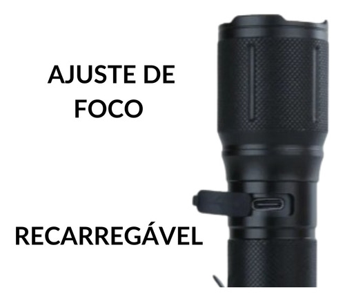 Lanterna Led Potente Tatica Recarregável Forte Com Zoom