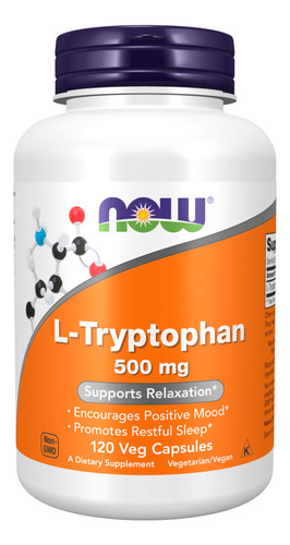 L-triptofano 500mg Now Foods L-tryptophan 120 Veg Caps 5un Sabor Sem sabor