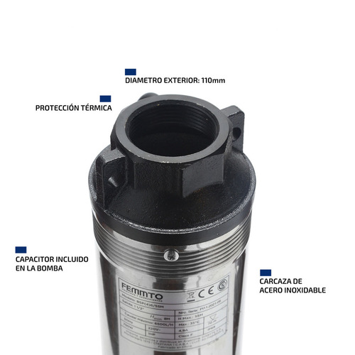 Imagen 5 de 9 de Bomba Sumergible Pozo Napa 4 Pulgadas 1,5 Hp 6500 L/h Cable