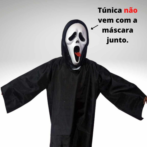 Imagem 3 de 5 de Túnica Pânico Preta Infantil Com Capuz Fantasia Halloween