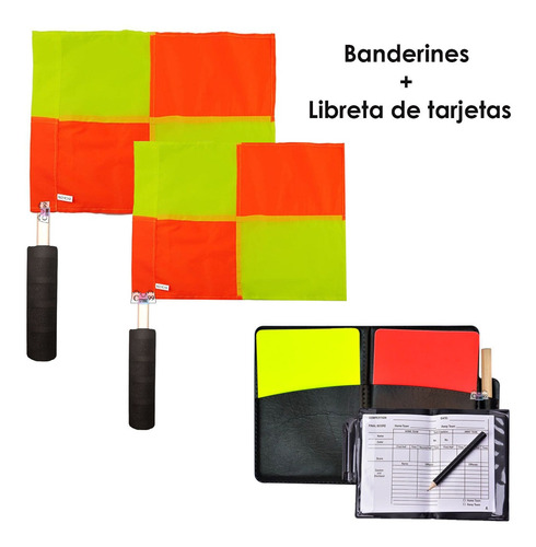 Kit De Arbitro Banderines + Libreta De Tarjetas Combo Juez