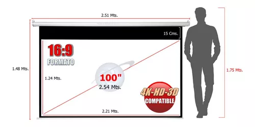 IMAdeMexico Pantalla para Proyector Electrica 100 (2.54 Metros), Formato  HD 16:9, Gain 1.3, 3D-4K Ready, Control Remoto : .com.mx: Electrónicos