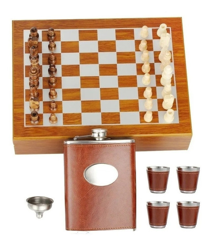 Set Wiskera 8oz Ajedrez En Madera Con 4 Copas Dq385