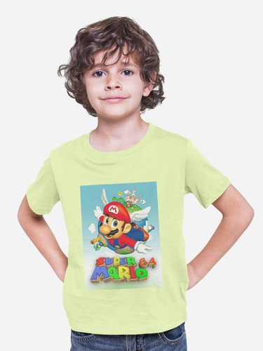 Polera Infantil Unisex Mario Bros Super 64 Game Estampado