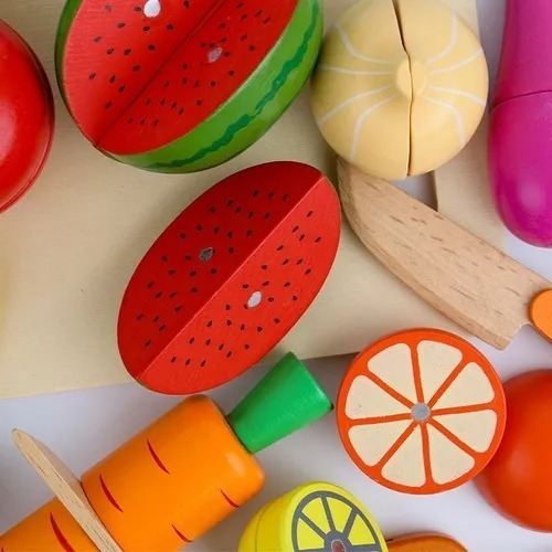 Set Corta Frutas Y Verduras Madera Con Iman Juego 17 Piezas