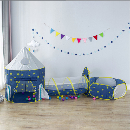 Carpa Infantil Tipo Habitación Con Túnel Y Piscina De Bolas Azul