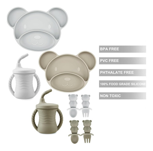 Set De Alimentación De Bebé De Silicona De Pandaear, Led Del