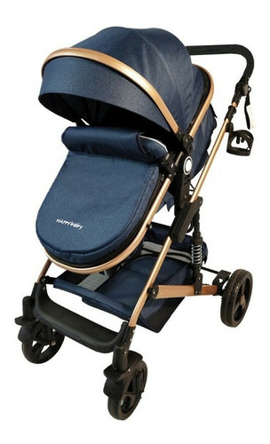 Coche de paseo Happy Baby FJ azul con chasis color bronce