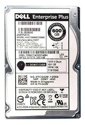 Hd Dell Equallogic 600gb 10k 2.5 6gbps Sas Pn 0tcggm Tcggm