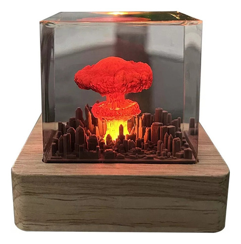 Lámpara de noche con explosión de bomba nuclear, bomba nuclear, estructura de nube en forma de hongo