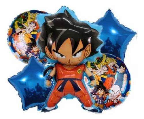 Set 5 Globos Metalizado Dragon Ball Goku Feliz Cumple