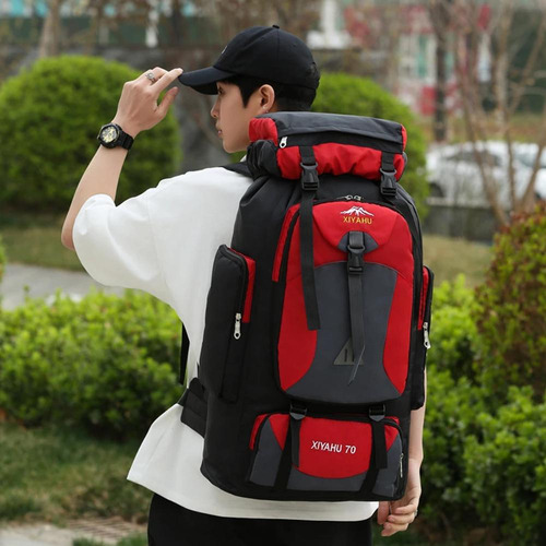 Mochila Cargueira 70l Impermeável Camping Viagem Trilha Cor Cinza