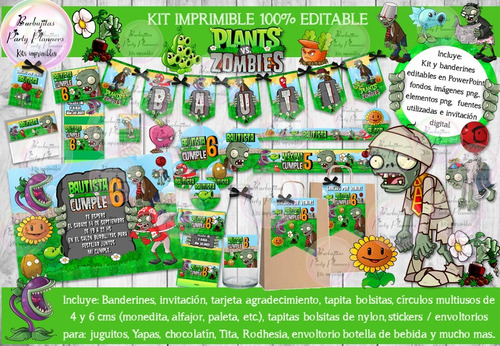 Kit Imprimible Candy Bar Plants Vs Zombies 100% Editable