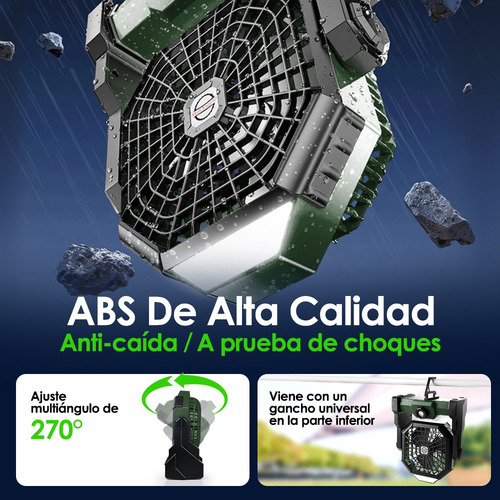 Ventilador De Camping Recargable Portátil Con Luz Led
