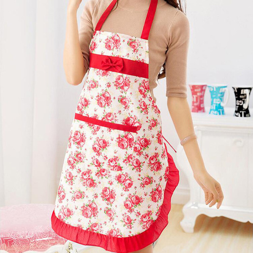 Delantal Con Forma De Babero De Terciopelo Floral Con Bolsil