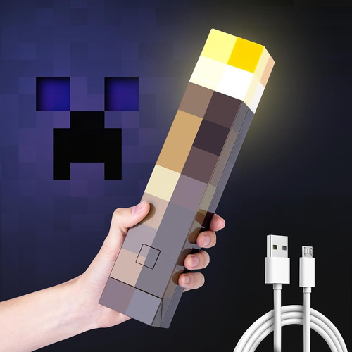 Lámpara Antorcha Minecraft Luz Nocturna Led Recargab Luces