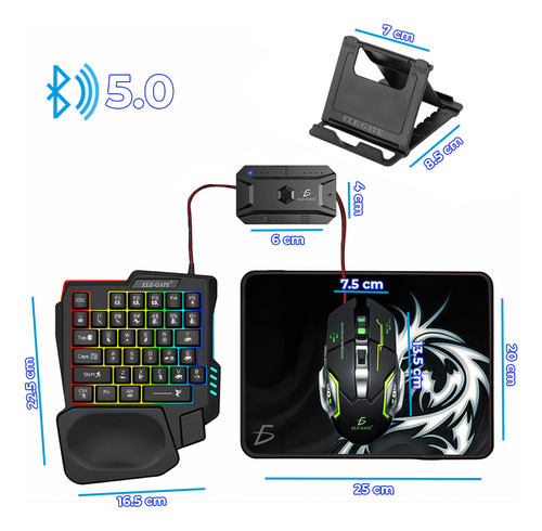 Kit Gamer 5 En 1 Bluetooth Para Celular Android Ele-gate Mouse Negro Teclado Negro Ele-Gate GM.GM2.P
