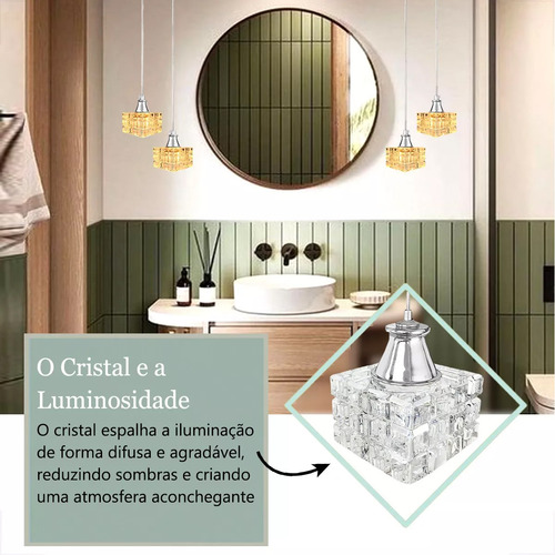 Kit 2 Pendente Cristal Metal Prata Polido Banheiro Bet43 + Led